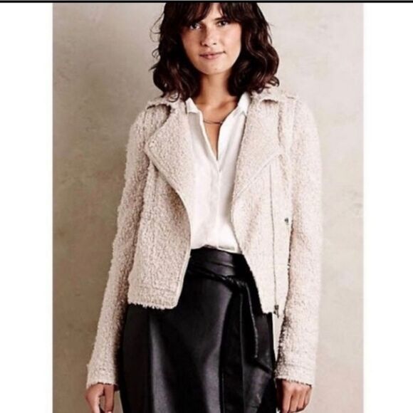 Anthropologie Elevensus Label  Cream Boucle Moto Jacket Size Small - Picture 10 of 10